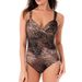Plus Size Women's One Piece Swimsuit Leaf Pattern Elegant Extra Large Bikini_ecoleips.com