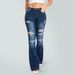 Retro Women's Stretchy Flared Jeans Mid-Rise Ripped Distressed Frayed Edges Slightly Flared Long Casual Street Style_ecoleips.com