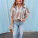 European And American Cross-border Women's Fashion Embroidered Printed V-neck Short-sleeve Top Shirt_ecoleips.com