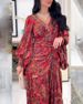 Women's Clothing Spring And Summer Long Skirt Patchwork Waist Skirt V Neck Printed Belt Dress_ecoleips.com