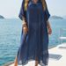Women's Beach Cover Up Dress Summer V-Neck Loose Fit Long Maxi Dress With Side Slit_ecoleips.com
