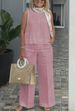 Women's Clothing Cotton And Linen Suit Sleeveless Tops Wide Leg Trousers Two Piece Suit_ecoleips.com