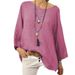 In-stock 2025 Model Cross-border European And American Foreign Trade Top, Solid Color Cotton-linen Round-neck Raglan_ecoleips.com