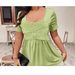 Kuojing Women's Summer Short-Sleeve Solid Color Square Neck Cross-Strap Short-Sleeve Casual T-Shirt_ecoleips.com