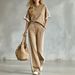 Women's Casual Striped Tracksuit Two Piece Set Wide Leg Pants Short Sleeved Top Summer Bestseller Style_ecoleips.com