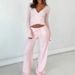 Spring And Summer Sweet And Comfortable Solid Color Dark V Diagonal Placket Strap Top Drawstring Straight Trousers Two-piece Set Women_ecoleips.com