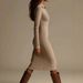Sunken Stripe Lapel Long Sleeve Slim-Fit Solid Color Dress For Women_ecoleips.com