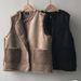 Reversible Faux Shearling Vest – Women’s Winter Layering Staple | Oversized Lambswool-Like Vest With Polo Collar (Black/Coffee, M-3XL)_ecoleips.com