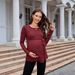 Autumn/Winter Maternity Sweater Style Ribbed Tie Waist Long Sleeve Knit T-Shirt For Women_ecoleips.com