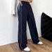 AC789 New Summer Thin Dark Blue Sports With Side Stripes, Elastic Waist And Drawstring, Casual Pants For Women_ecoleips.com