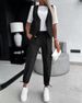 Women's Clothing Elegant Solid Color Striped Button Vest Pocket Nine Point Pants Suit_ecoleips.com