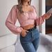 Real Shot Spring Summer European American Casual Lantern Sleeve Tie Waist Chiffon Blouse Crop Top Independent_ecoleips.com