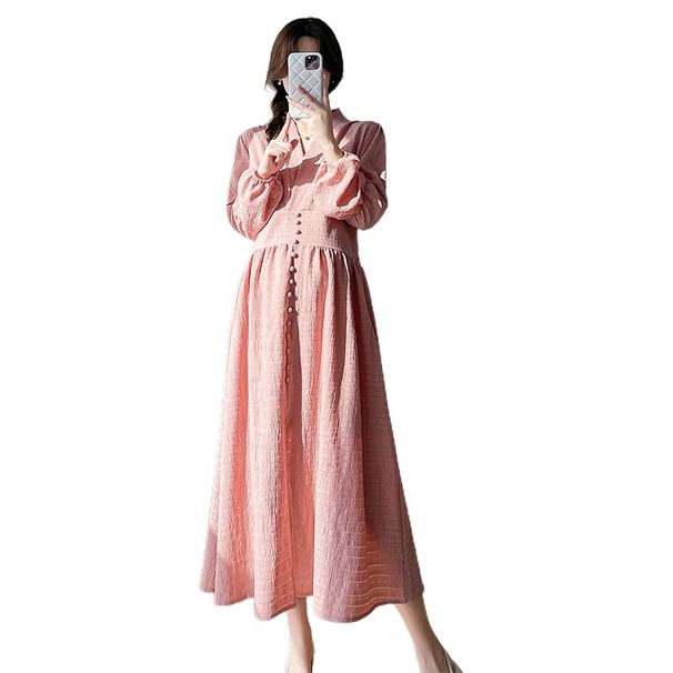 New Korean Fashion Pink Long Sleeve Maternity Dress_ecoleips.com