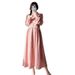 New Korean Fashion Pink Long Sleeve Maternity Dress_ecoleips.com