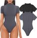 Sexy Ribbed High Neck Short Sleeve Bodysuit For Women Style Yoga Bodysuit Bestseller_ecoleips.com