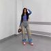 Distressed High Waist Straight Leg Jeans For Women - Vintage Washed Denim Pants With Faded Ombre & Splatter Paint Details_ecoleips.com