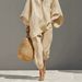 Women's Batwing Sleeve V-Neck Lounge Set Casual Two Piece Outfit Relaxed Fit Comfortable Clothing_ecoleips.com