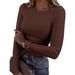 2026 Eurean And American Cross-Border New Women's Long Sleeve Stretch Crew Neck Ribbed T-Shirt Slim Fit Casual Basic_ecoleips.com