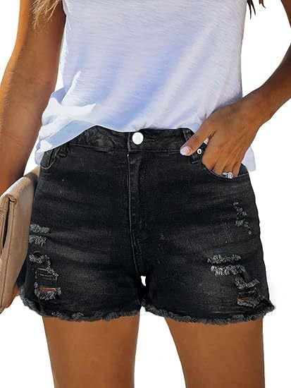 Women's High Waisted Denim Shorts Distressed Slimming Versatile Frayed Hem Trendy European American Style 2025 New_ecoleips.com