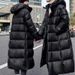 Unisex Black & Gold Knee-Length Down Jacket – Premium Goose Feather, Extreme Cold Protection_ecoleips.com