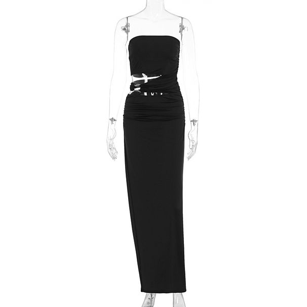 Women Sexy Pure Desire Vacation Style Hollow Out Slimming Tube Top Hip Wrap Dress Women's Summer Hollow Out Bodycon Vacation Dress_ecoleips.com