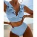 Women’s Clothing New Solid Color Split Swimsuit Women's Fashion Ruffle Sexy Bikini Swimwear_ecoleips.com