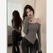 Women's Sexy Y2k Ribbed Knit Top Off Shoulder Short Crop Tee With Metal Ring Detail Curated Color Palette_ecoleips.com