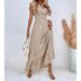 women's spring and summer new V-neck waist long skirt ruffled elegant dress female_ecoleips.com