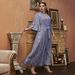 Elegant V-Neck Floral Print Maxi Dress With Belt – Plus Size Modest Abaya For Middle Eastern Women Travel-Ready_ecoleips.com