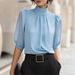 European And American Style Women's High Neck Puff Sleeve Top Light Luxury Flowy Shirt for Commuting And Business New Arrival 2026_ecoleips.com