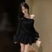 Purely Desirable White Heavy-duty High-end One-shoulder Ruched Semi-transparent Ultra-fairy Chiffon Shirt + High-waisted_ecoleips.com