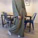 Middle Eastern Muslim Women's Clothing, Solid Color Robe, Arabian Round Neck, Loose Fit, Slimming, With Buttons And_ecoleips.com