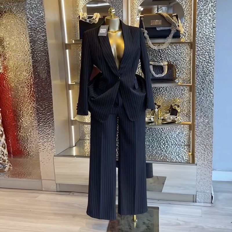 Women's Spring Striped Blazer And Wide-Leg Pants Set - Professional Casual Suit Outfit_ecoleips.com