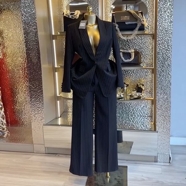 Women's Spring Striped Blazer And Wide-Leg Pants Set - Professional Casual Suit Outfit_ecoleips.com