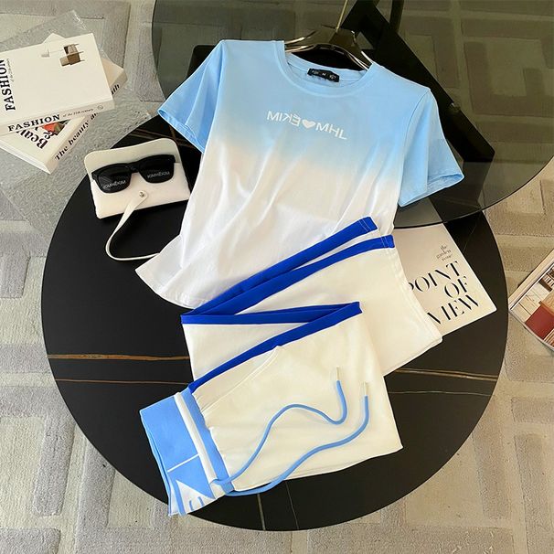 Sports Casual Suits For Women, Street Style Slim Short T Shirts For Women, Fashion Contrasting Colors, High End And Elegant Wide Leg Pants_ecoleips.com