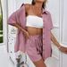 Women's Short Sleeve Shirt & Shorts Set | Casual Loose Fit Two Piece Outfit | Solid Color Summer Co-ords_ecoleips.com