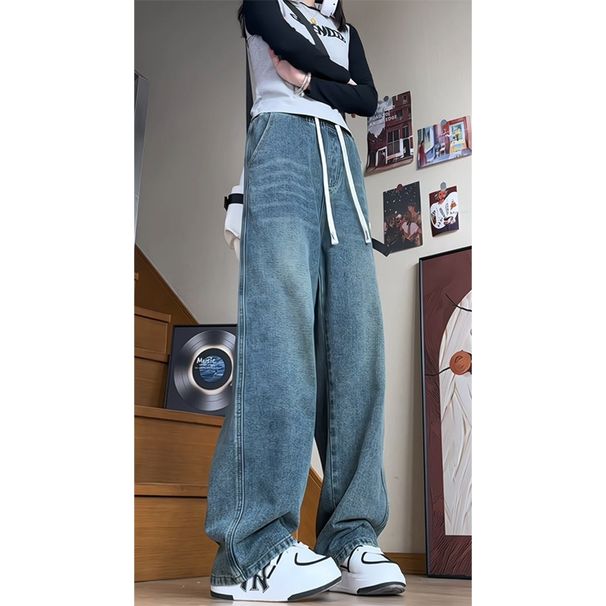 Early Autumn Fashion Retro Jeans For Men And Women High Street Trend Washed Bamboo Pattern Loose Versatile Wide-Leg_ecoleips.com