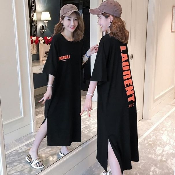 Summer Loose Europe And The United States Trend Print Casual Comfortable Short-sleeved Round Neck Women Pregnant Dress_ecoleips.com