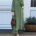 Women's Fashion Casual Suit Mushroom Button Lapel Long Shirt Puff Sleeves Wide Leg Pants_ecoleips.com