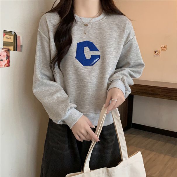 Embroidered Short Round-neck Sweatshirt For Women, Early Spring Thin Vintage Stylish Ins Trendy Pullover Top_ecoleips.com