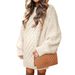 Women's Clothing Round Neck Loose Women's Oversized Round Neck Knit Sweater - Soft Acrylic Casual Pullover, Relaxed Fit, Versatile Beige, Sizes S-XL_ecoleips.com