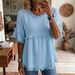 New Women's Casual Loose Fit Shirt Round Neck Pullover Short Sleeve Top American Style_ecoleips.com