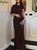 Hugcitar Elegant Solid Short Sleeve Irreguar Ruched Sexy Bodycon Maxi Prom Dress Summer Women Evening Party Clothes Birthday_ecoleips.com