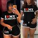 Women's Valentine's Day Letter Print Set Black White Color Block Short Sleeve T-Shirt Drawstring Shorts Two Piece Outfit_ecoleips.com