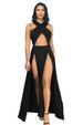 Women's Clothing Solid Color Slit Ruffle Dress Sexy Evening Dress_ecoleips.com