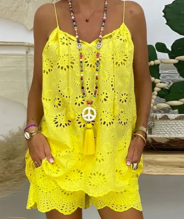 Women's Clothing Jacquard Tank Top 5 Point Shorts Loose Suit_ecoleips.com