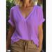 Women's Clothing V Neck Short Sleeved Cotton And Linen Women's Clothing Tops And Shirts_ecoleips.com