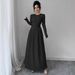 Weekend Brunch Elegant French Style Black Dress American Round Neck Long Sleeved Women's Clothing_ecoleips.com