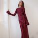 Women's Clothing New Elegant Temperament Solid Color Backless Satin High Slit Trumpet Sleeve Long Sleeve Dress_ecoleips.com