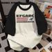 Women's Patchwork Color Block T-Shirt Summer Style round Neck Short Sleeve Letter Print Loose Top Versatile Trendy INS_ecoleips.com